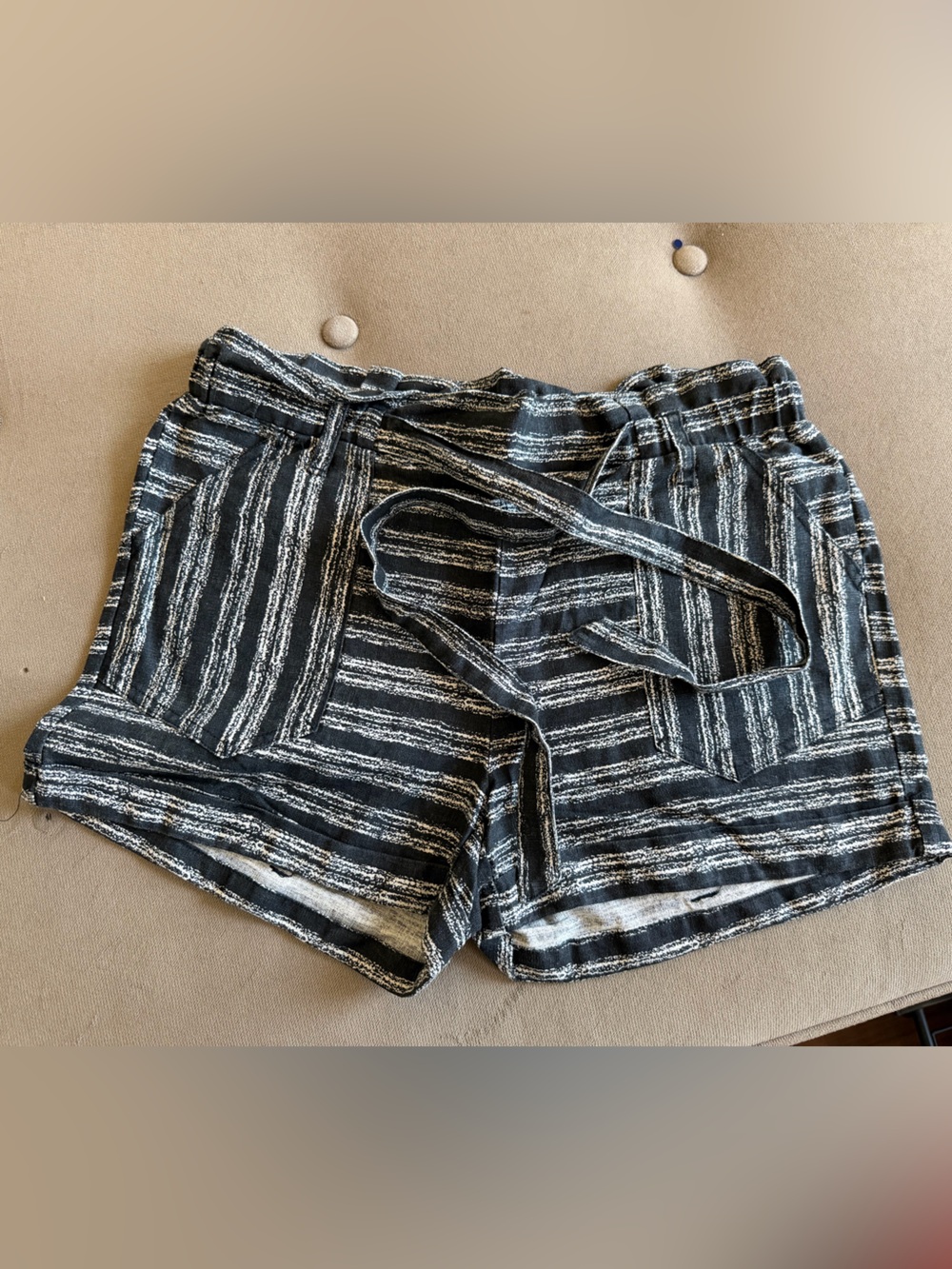 Jolt Black and White Striped Paperbag Waist Shorts